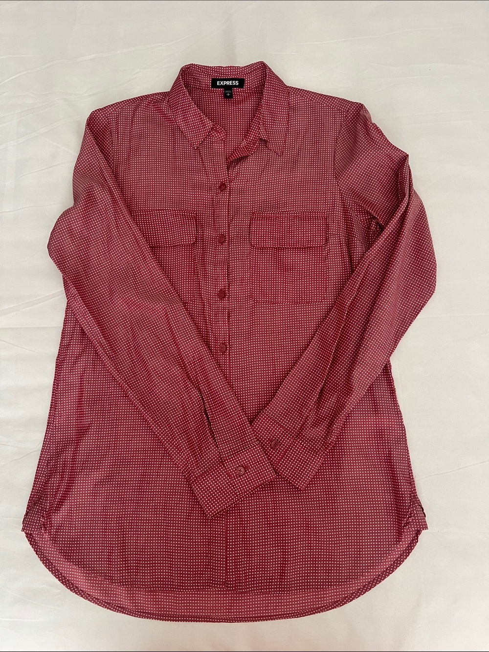Express Size Small Roll Up Long Sleeve Red Polka Dot Button-Up Shirt Like New